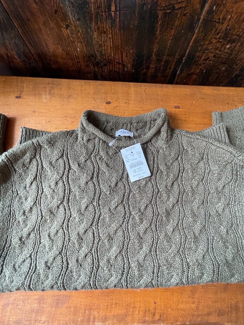NWT J.Crew Cable Mockneck Sweater Medium Olive Green CP349 Ribbed Roll Neck M